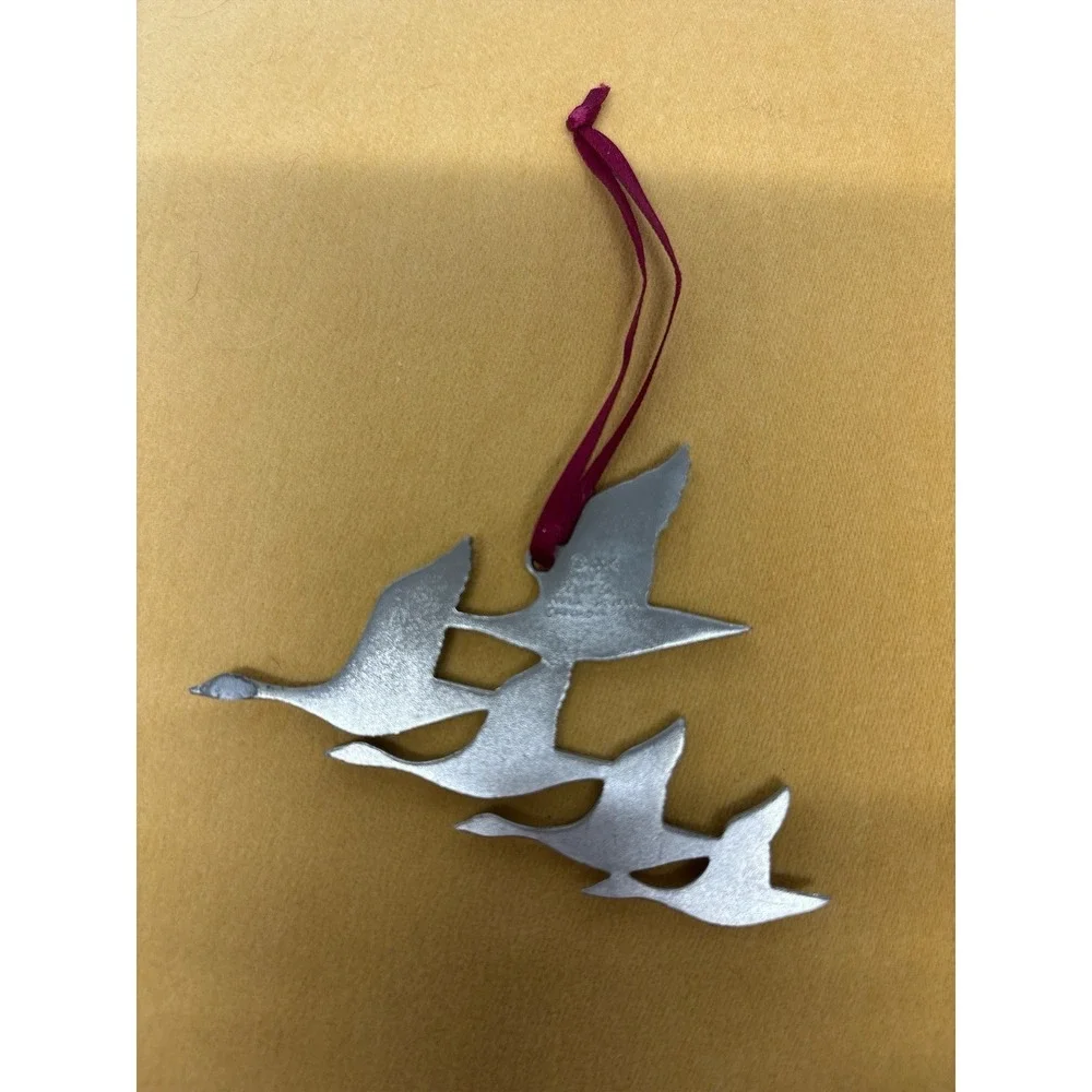 Amos Pewter Canada Geese 1998 Christmas Ornament Flying Birds Vintage Handcraftd